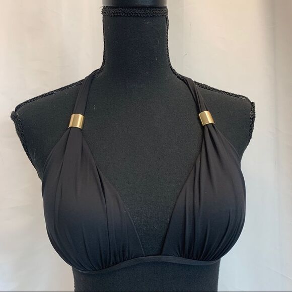 Victoria’s Secret Bombshell black bikini top Sz S ruched gold hardware🇨🇦 - Picture 2 of 8
